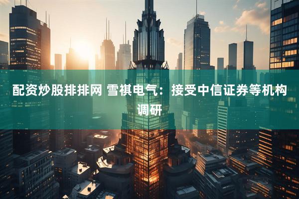 配资炒股排排网 雪祺电气：接受中信证券等机构调研